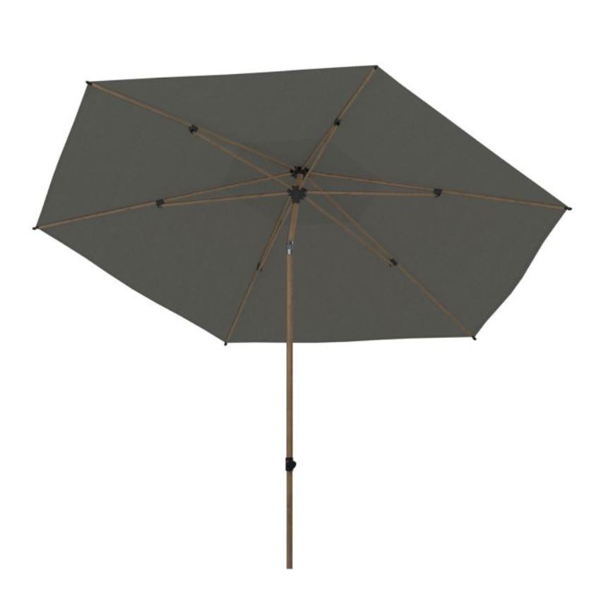 4SO | Parasol Azzurro Charcoal Woodlook Frame 195g/m2 100% Solefin Verstelbaar in Hoogte en 2 Richtingen Ø300cm