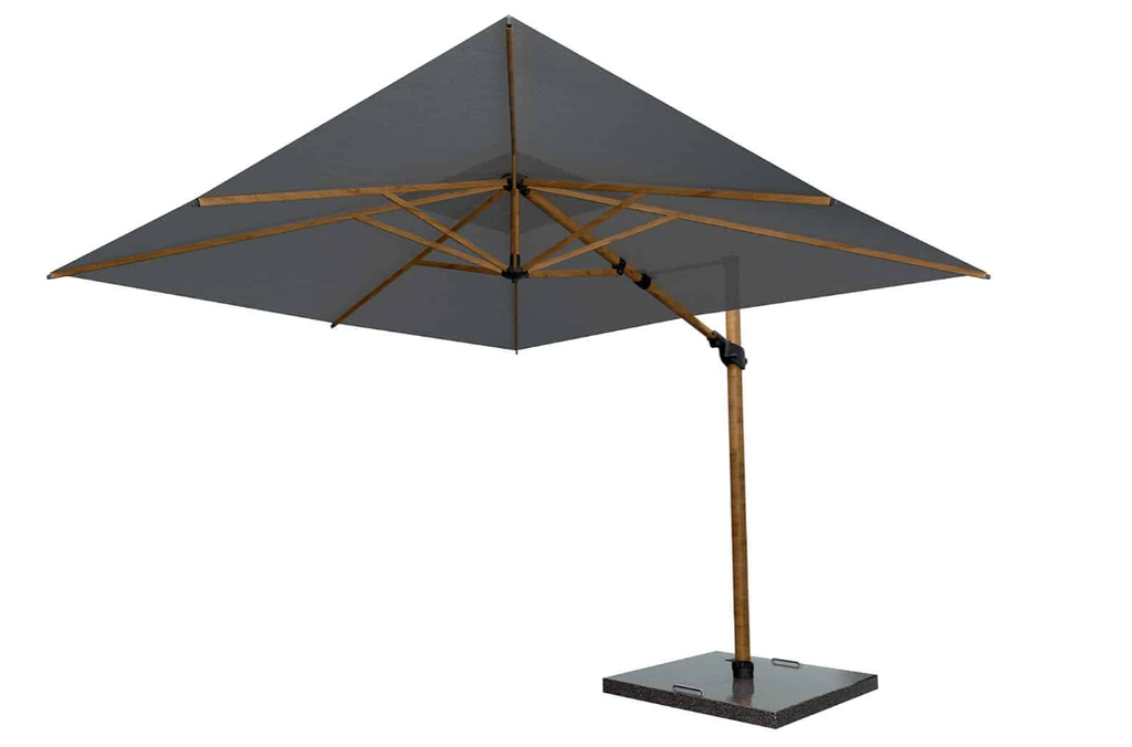 4SO | Parasol Siesta Premium Zweefparasol Woodlook Frame Charcoal Doek: 100% Solefin Draaibaar Kantelbaar 300x300cm