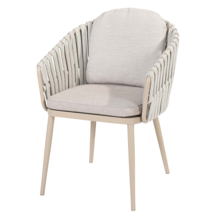 ZETEL/STOEL, Eva, diningstoel, latte, grijs/ecru, aluminium frame, Rope, incl. 2 kussens: grijs