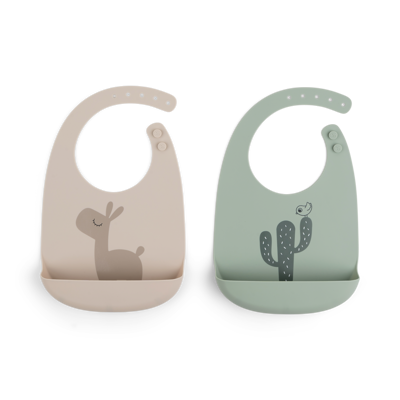 Done By Deer | Slabbetje Lalee met Kruimelvanger Silicone Sand/Groen 2-pack