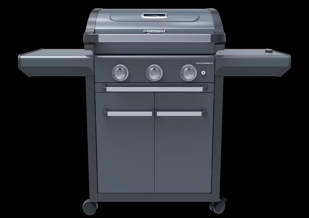 BARBECUE, 3 Series Premium S, gas, black, zilver/zwart, 124 x 60 x 121 cm, 3 branders, 2 zijtafels, 10 pers.