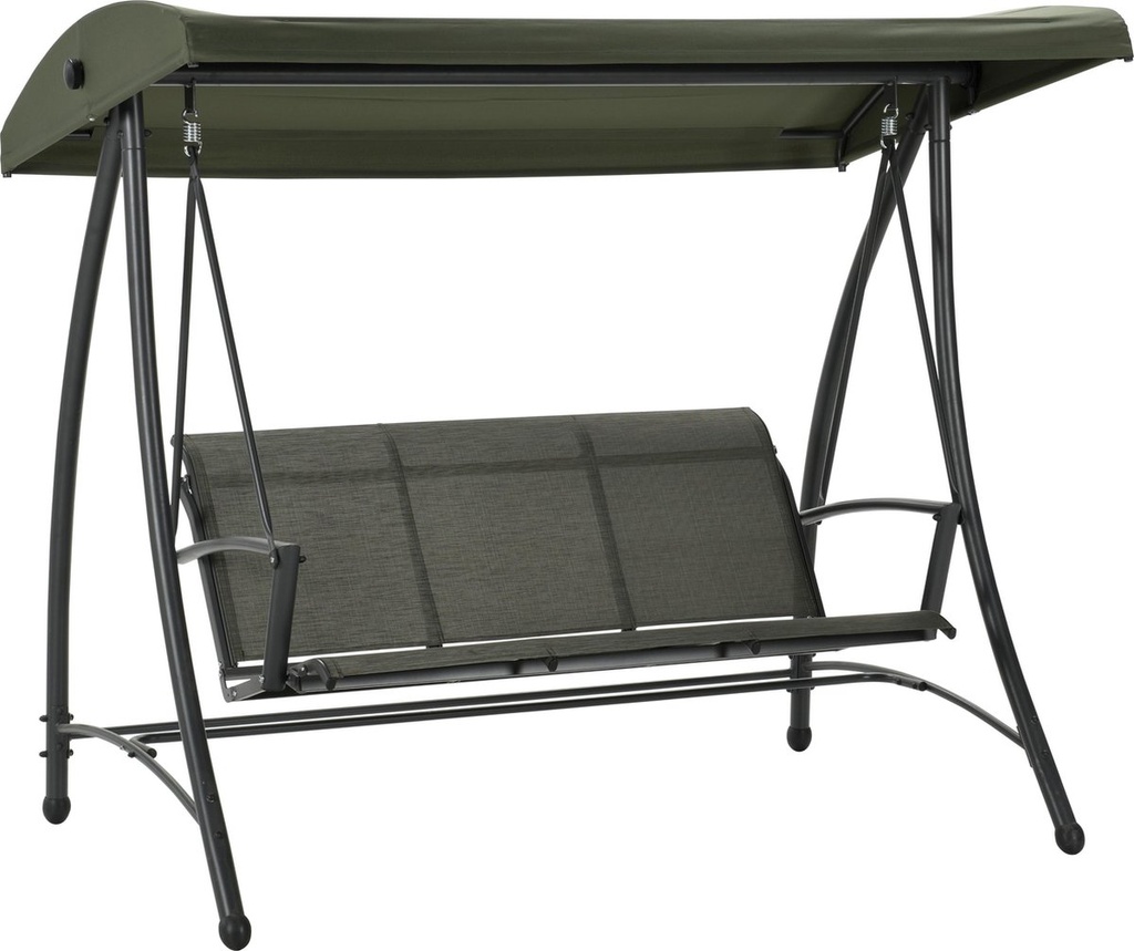 BANK, Rubens, schommelbank, 3-zit, 175 x 122 x 205 cm, carbon black/moss green, grijs/groen, metaal/textileen