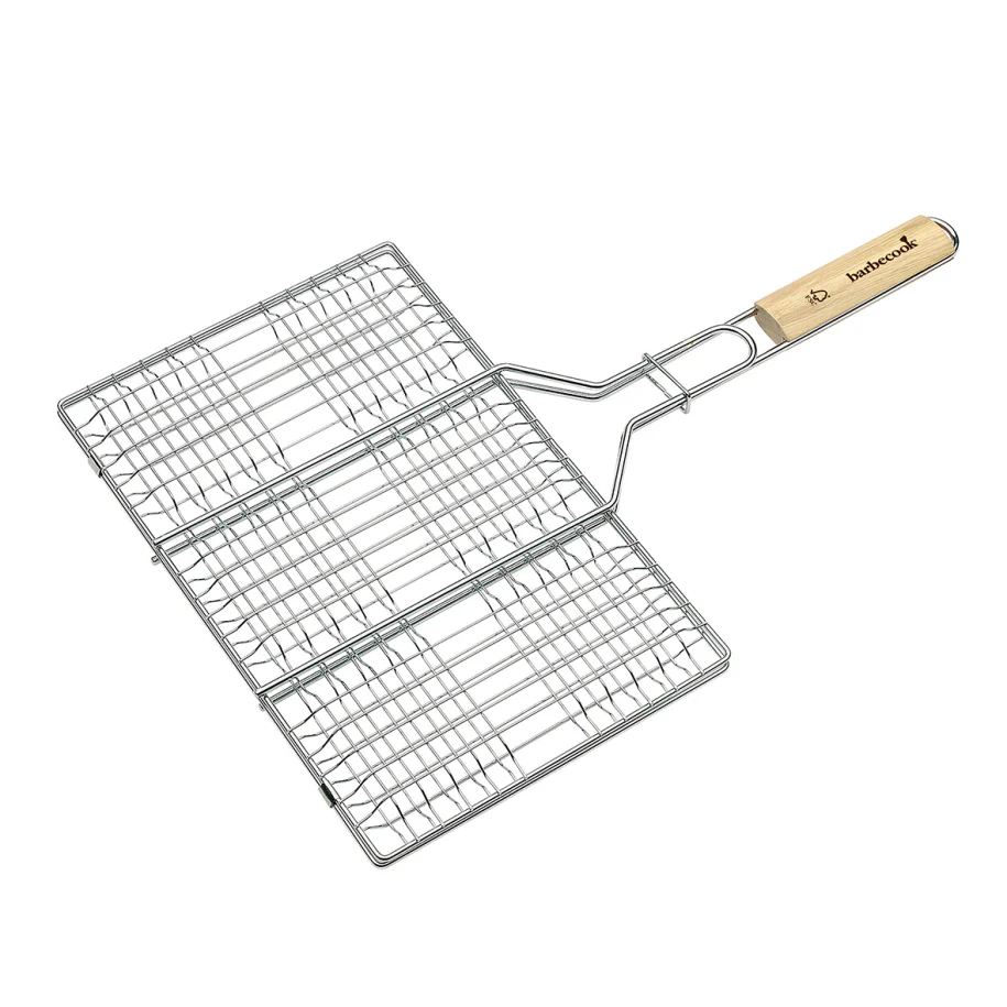 Barbecook | Rooster Hamburgergrill Verchroomd Staal Met Handvat In Rubberhout 35x3x52,5cm