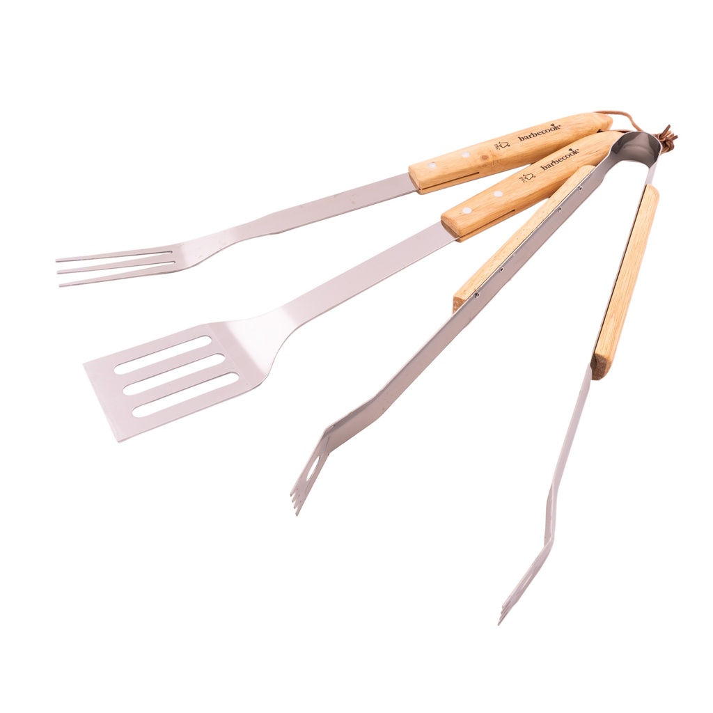 Barbecook | Barbecueset Standaard Set Tang/Spatel/Vork Rvs/Hout 3-Delig