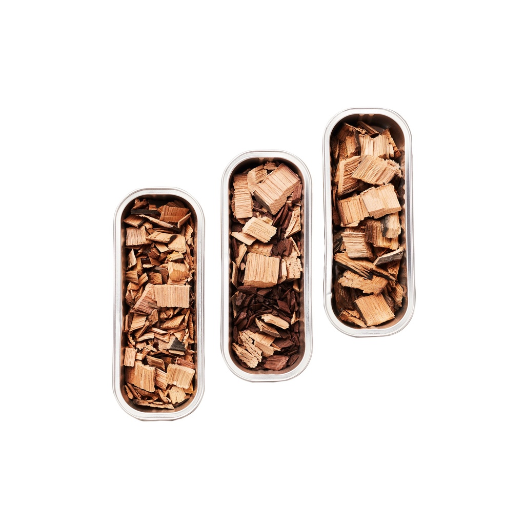 HOUTSNIPPERS, rookchips, 0.15 kg, eikenhout, geur: eik/whiskey/rode wijn, aluminium schaaltjes, per set