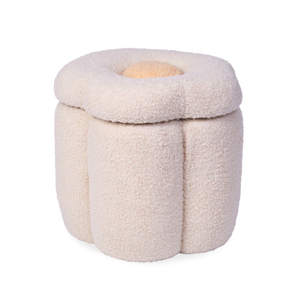 KINDERPOEF, opbergmand met deksel, bloem, ecru|offwhite.