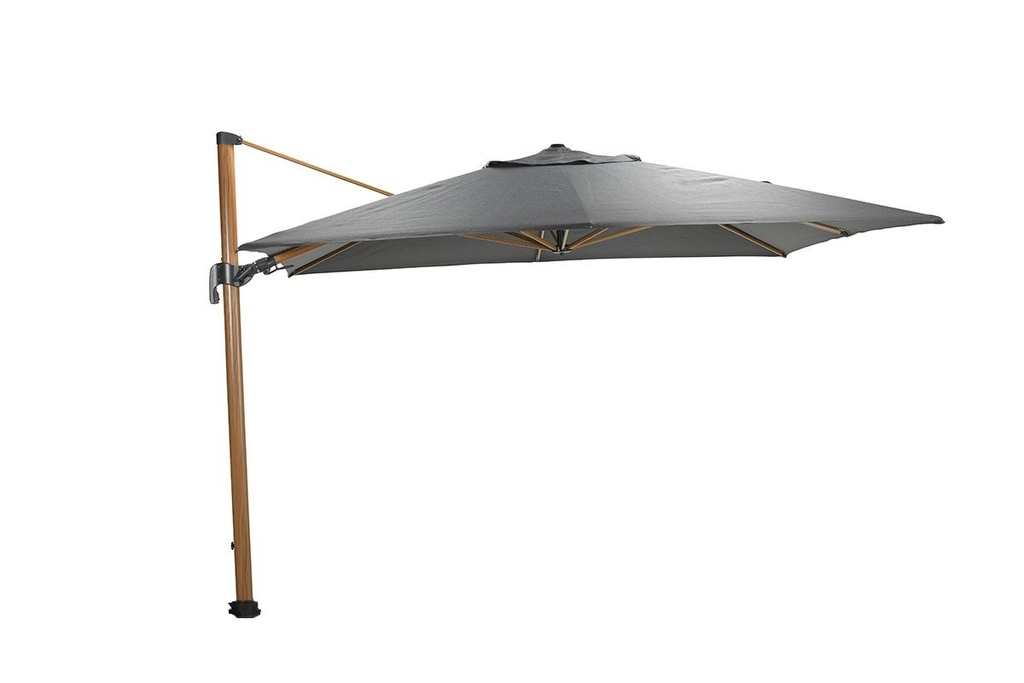PARASOL, Hawaii Big Pole, 350 x 350 cm, donker grijs, freepole, alu frame, teak look, 8 baleinen, 360° draai/kantelb