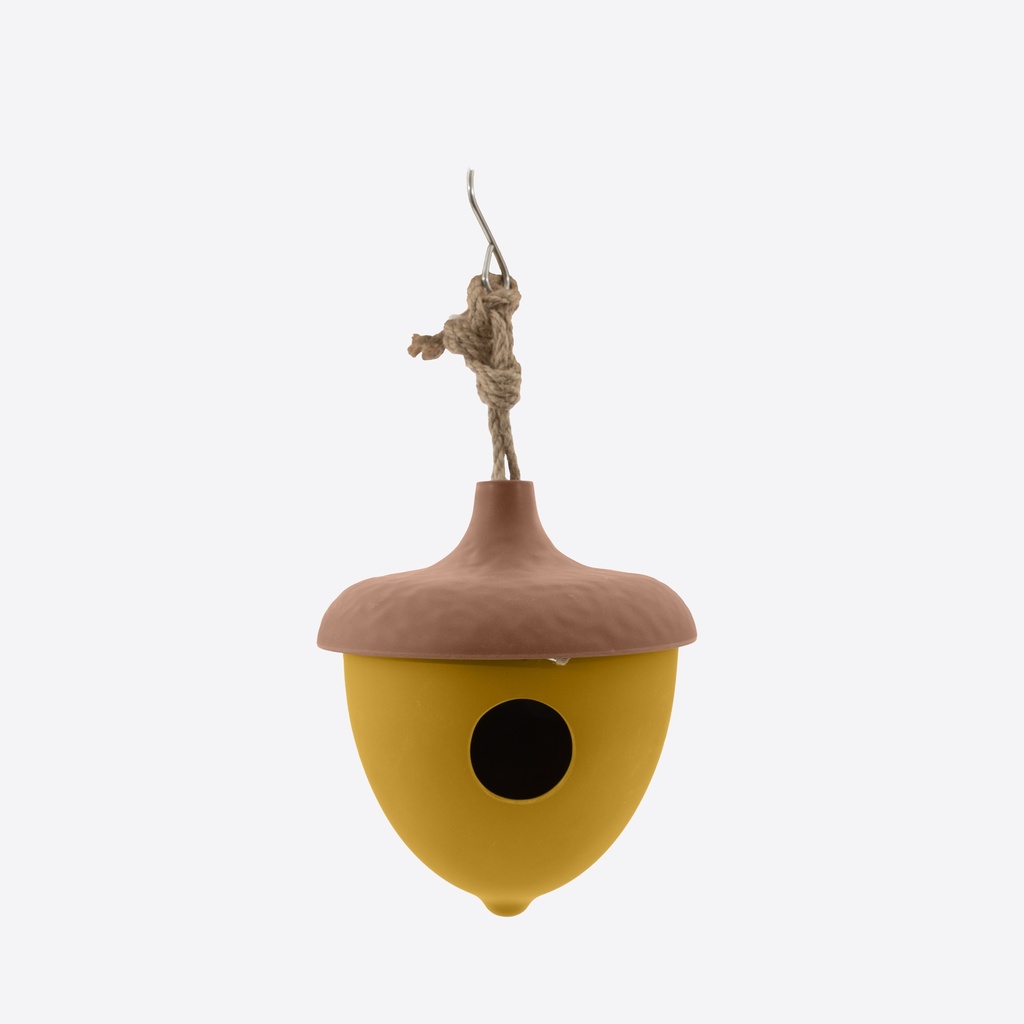 Point-Virgule | Vogelhuisje Bamboevezel Vorm Eikel Hanglus Okergeel 16,4x18,7cm