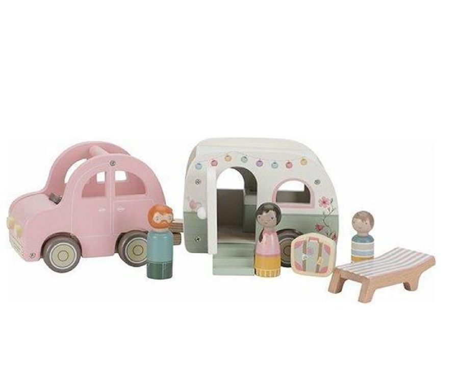 Little Dutch | Speelset Voertuigen Auto met Caravan Hout +18m