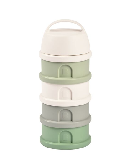 MELKPOEDERDOOSJE, cotton/sagegreen, groen/ecru, 4 compartiment(en) voor elk 11 schepjes melkpoeder