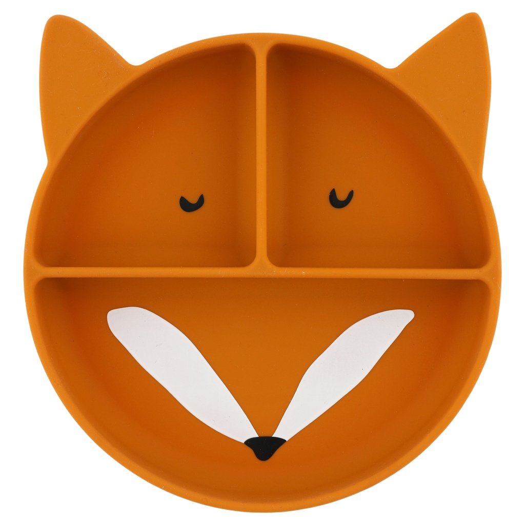 Trixie | Plat Bord met Vakverdeling/Zuignap Mr. Fox Siliconen Oranje 22X22X3,5cm