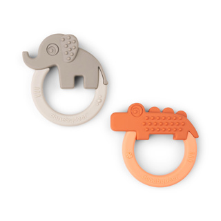 BIJTRING, Teether 2-pack, Deer Friends, papaya/ sand, oranje/ecru, siliconen, vanaf 0 maand,2 stuk(s), 2024