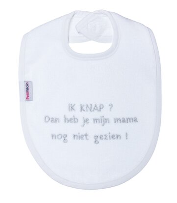PetitVillain | Slabbetje Ik Knap Dan Heb je Mijn Mama Nog Niet Gezien Badstof Wit/Grijs 25x34cm
