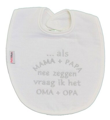 PetitVillain | Slabbetje Als Mama en Papa Nee Zeggen Badstof Wit/Grijs 25x34cm