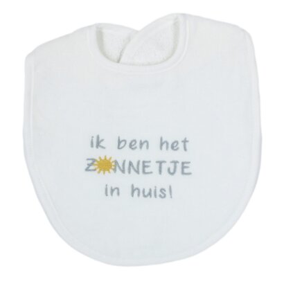 PetitVillain | Slabbetje Ik Ben Het Zonnetje in Huis Badstof Wit/Grijs 25x34cm