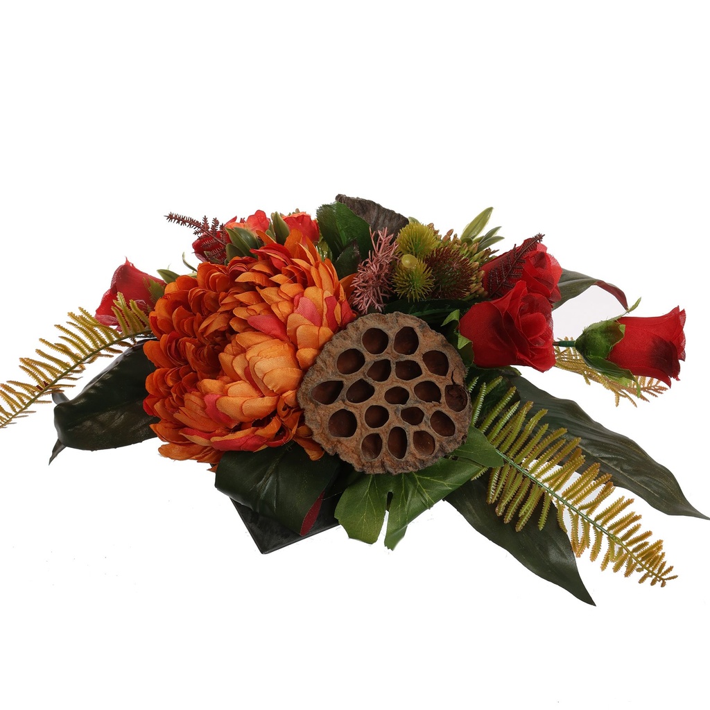 Jasaco | Grafstuk Rose Mum Arr in Plastic Square Pot Orange 45x18cm