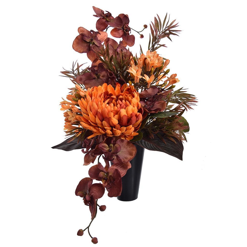 ORCHID MUM IN VASE 50CM ORANGE
