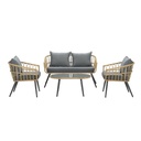 Garden Imp. | Tuinset Bali Loungeset 4 Delen: 2x 1-Zit/1x 2-Zit/Tafel Carbon Black Alu Natural Wicker Kussens: Mystic Grey 
