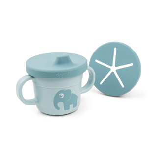 Done By Deer | Drinkbeker Foodie Spout/Snack Cup Elphee PP Handvatten/Drinktuit Blauw 215ml
