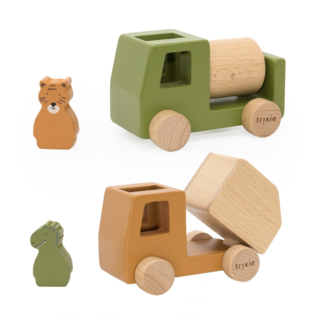 Trixie | Auto Dieren Bouwvoertuigen Hout 2-Pack