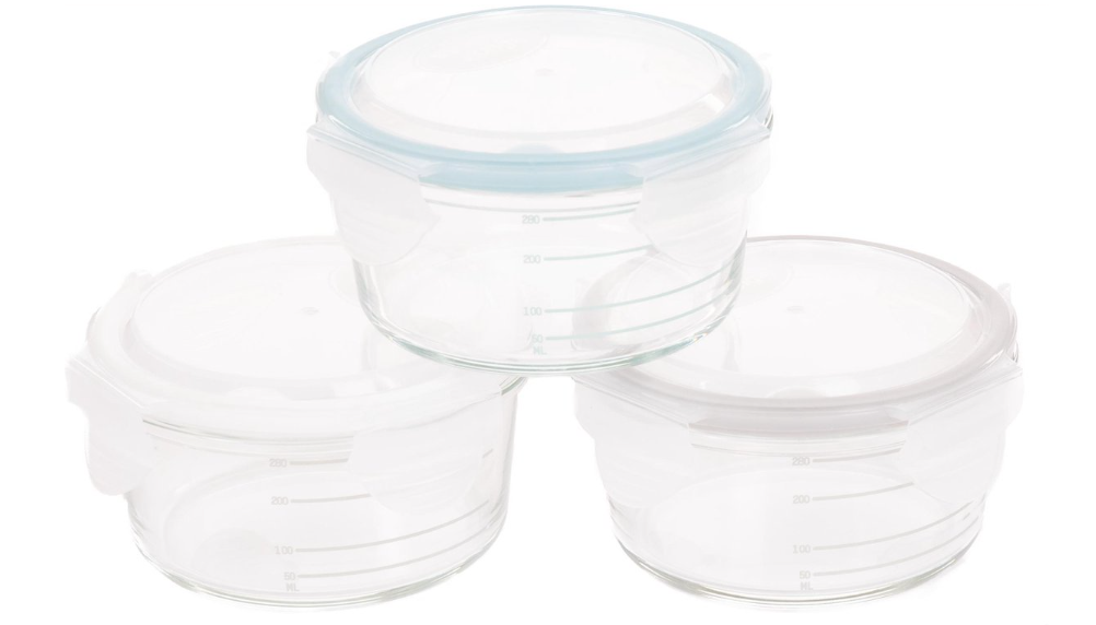 Bo Jungle | Bewaarpotje B-Bowls Glass Stapelbaar White/Grey 360ml  3-pack