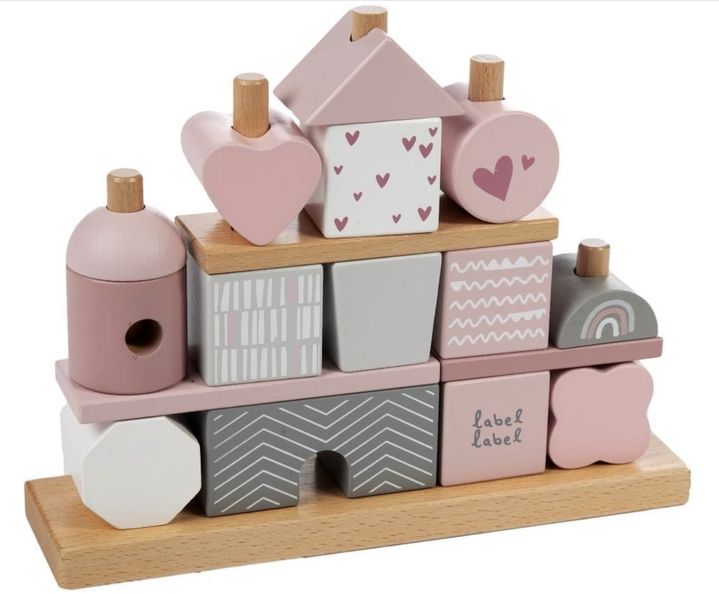 Label Label | Blokken Stacking Blocks House Hout Pink 