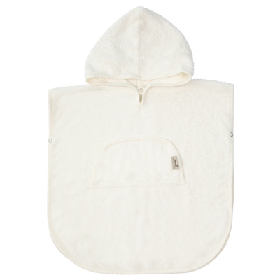 PONCHO, badcape, Timboo daisy white, M80-104, boys/girls, uni, bamboe, met kap, V-hals met drukknopensluiting