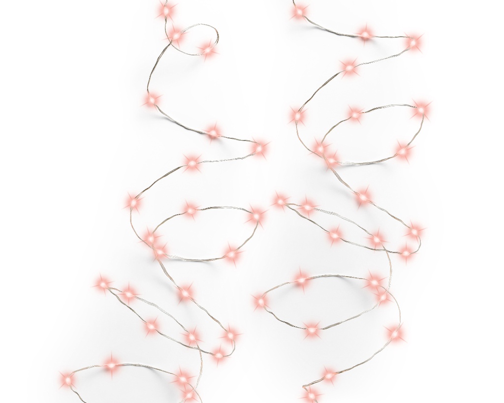 VERLICHTING, lichtsnoer, Micro-LED, outdoor, 240 microleds: rood, snoer: zilver, 12 m + 5 m snoer, IP44, adapter