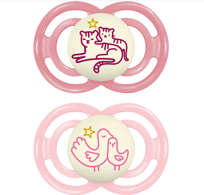 MAM | Fopspeen Perfect Night Silicon Kat/Vogel Roze 6-16M