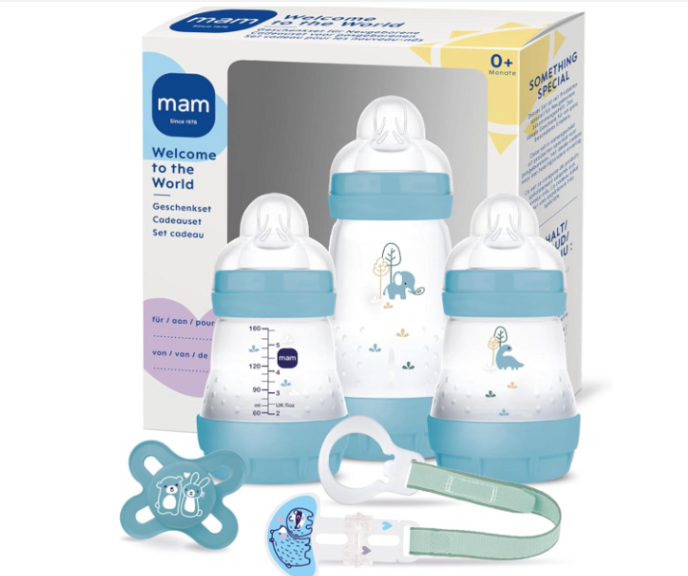 MAM | Starterset Welkom 3xFles/1xFopspeen/1xFopspeenketting Blauw