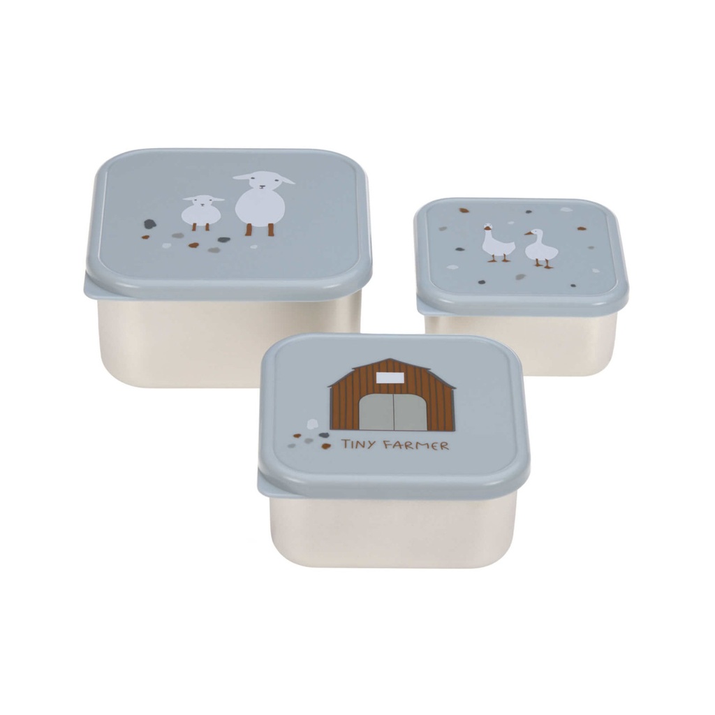 Laessig | Bewaarpotje Snackbox Stainless Steel Tiny Farmer Blue 3-pack