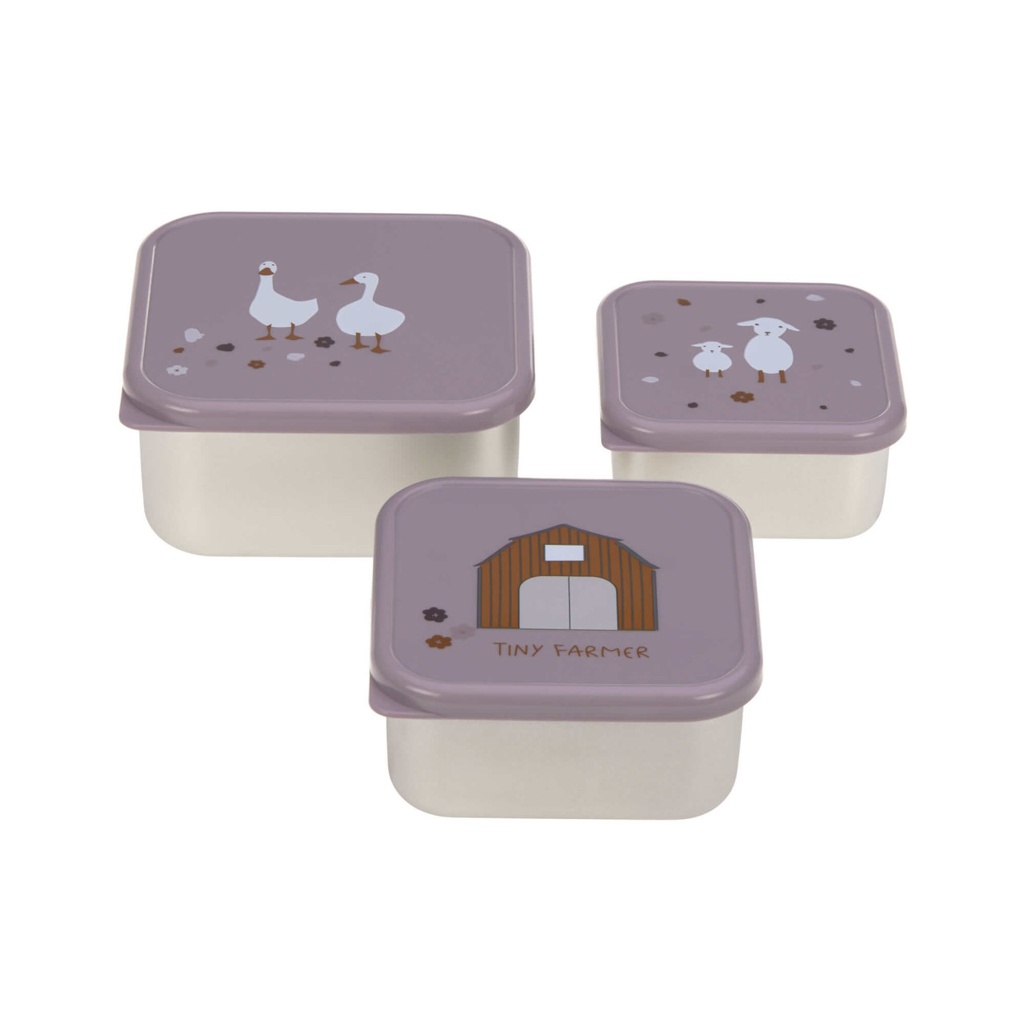 Laessig | Bewaarpotje Snackbox Stainless Steel Tiny Farmer Lilac 3-pack