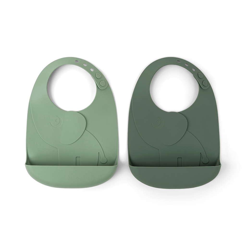 Done By Deer | SLABBETJE, Peekaboo Bib 2-Pack, Elphee, green, drukknopensl., silic., 19x27cm, kruimelv., waterdicht, 2 stuk(s), 24