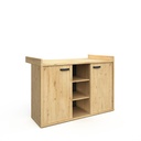 COMMODE, Lina, 136 x 89 (97) x 44 (76) cm, 3 x Open nis centraal, Artisanale eik, Zwarte greep op deuren links en rechts 