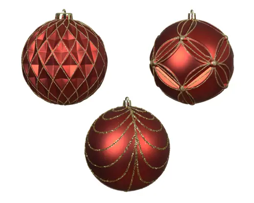 Decoris | Kerstbal Kunstof Mat Rood/Goud Ø12cm Assortiment