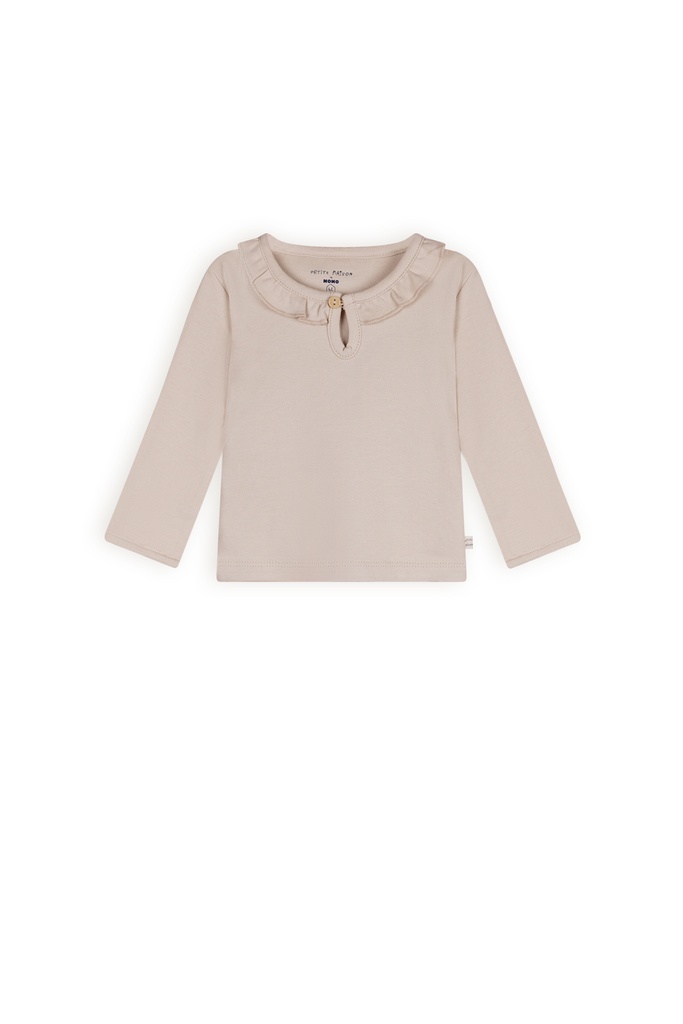 Petite Maison x Nono | Kaya tshirt Longsleeve with Ruffle Detail at Neck Oatmeal