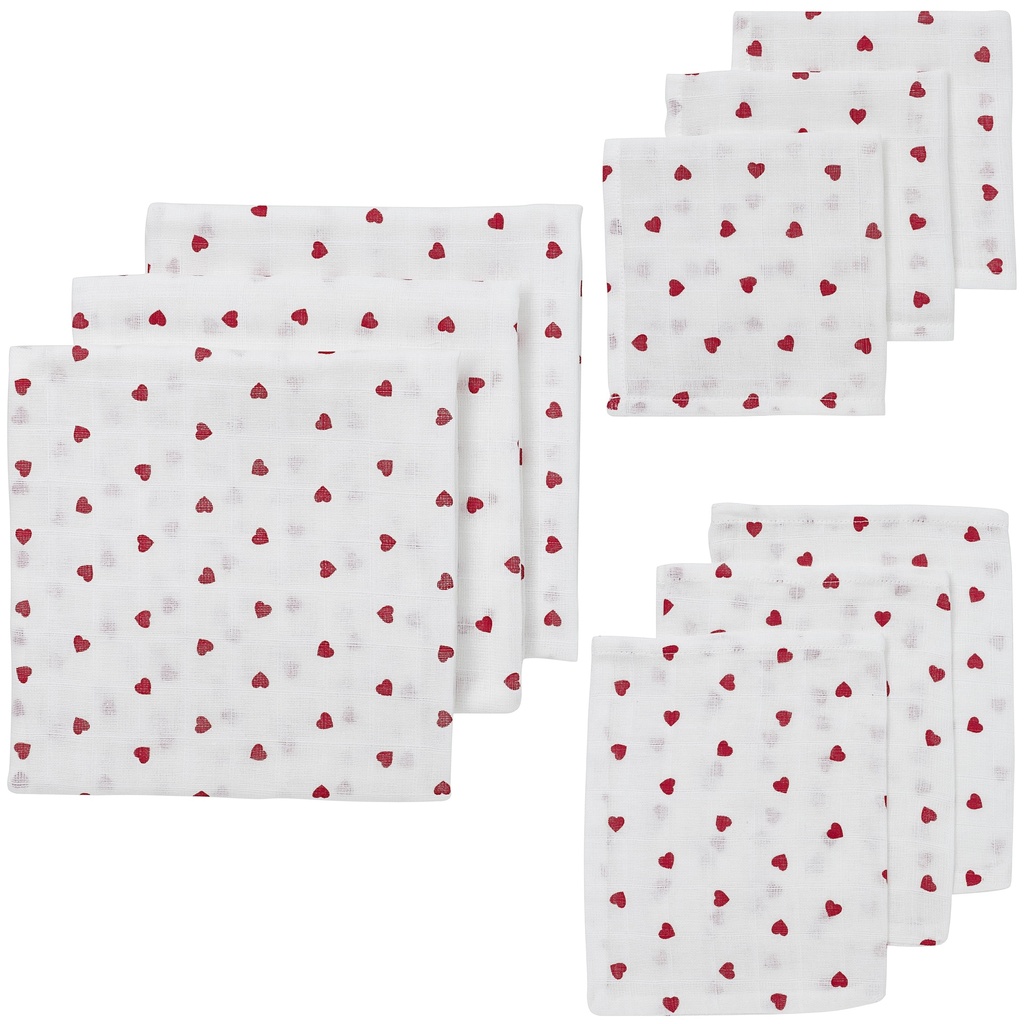 Meyco | Tetra Doek Starterset Sweet Heart Red Wit/Rood 9-pack