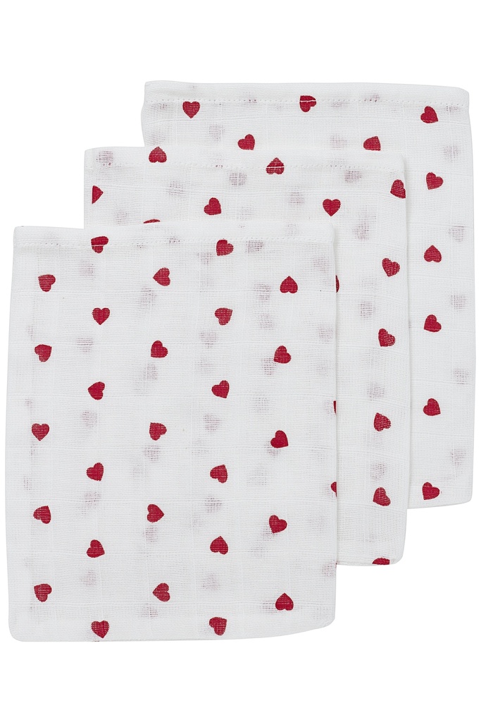 Meyco | Washandjes Sweet Heart Red Wit/Rood 20x17cm 3-pack