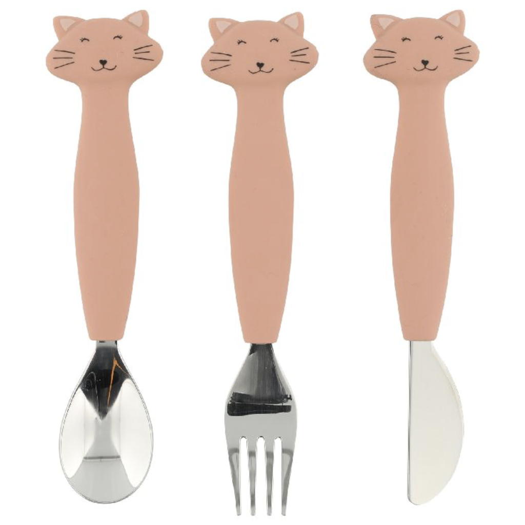 Trixie | Bestek Mrs. Cat Siliconen Lepel/Vork/Mes Roze