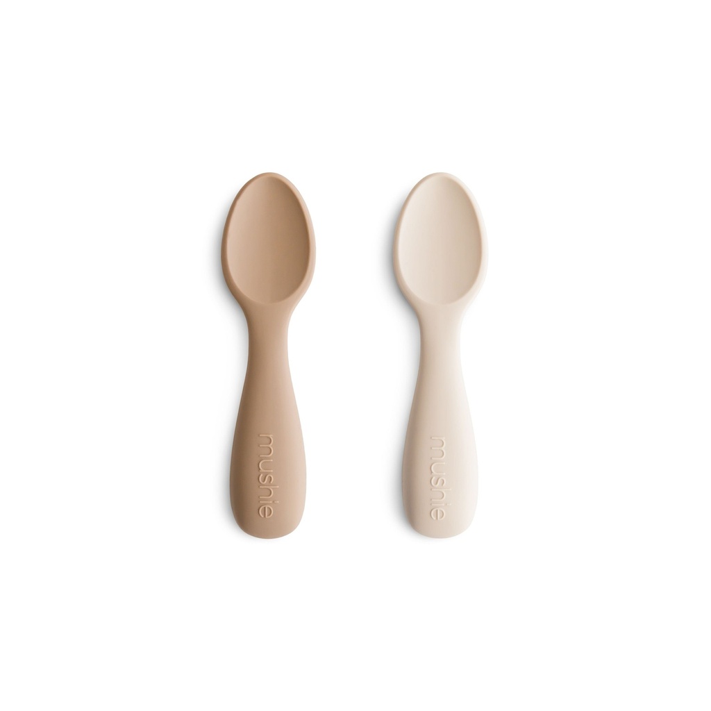 Mushie | Lepel Starter Baby Spoon Silicone Natural/Shifting Sand Ecru/Bruin 2-pack