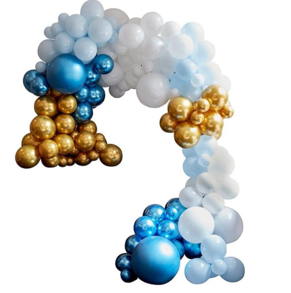 Ginger Ray | Ballon Balloon Backdrop Kit Gold Chrome/Blue Chrome/Light Blue