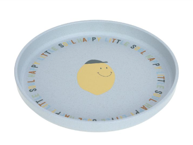 PLAT BORD, Silicone Plate, Happy fruits lemon, rond, sky blue, print smiley, siliconen, 1 stuk(s), bord,  23 