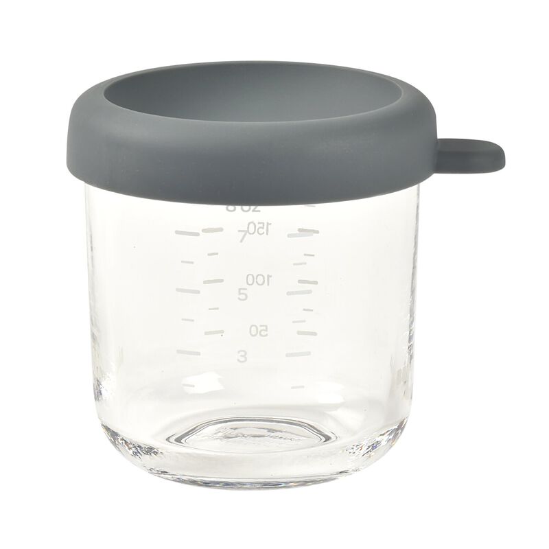 Beaba | Bewaarpotje met Maatverdeling Glas/Siliconen Mineral Grey 250ml 