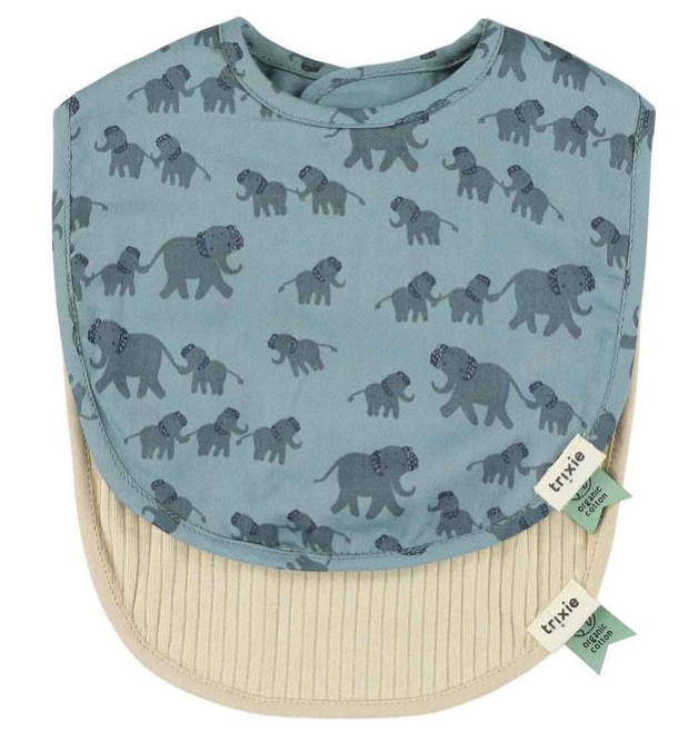 Trixie | Slabbetje Enchanting Elephant All Over Olifant Blauw/Ecru 2-pack