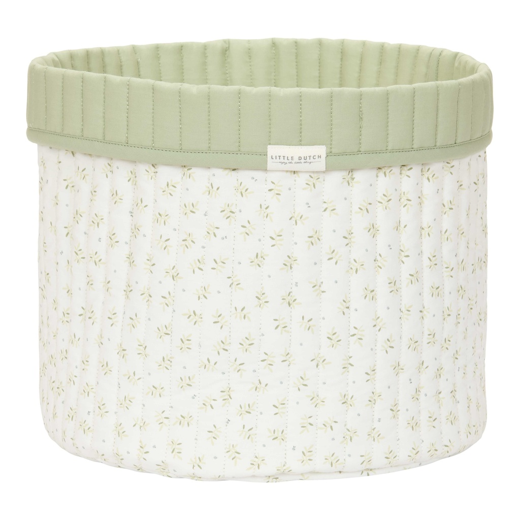 Little Dutch | Opbergmand Blueberry Leaves Quilted Groot Ø30x25cm Groen All Over Blaadjes