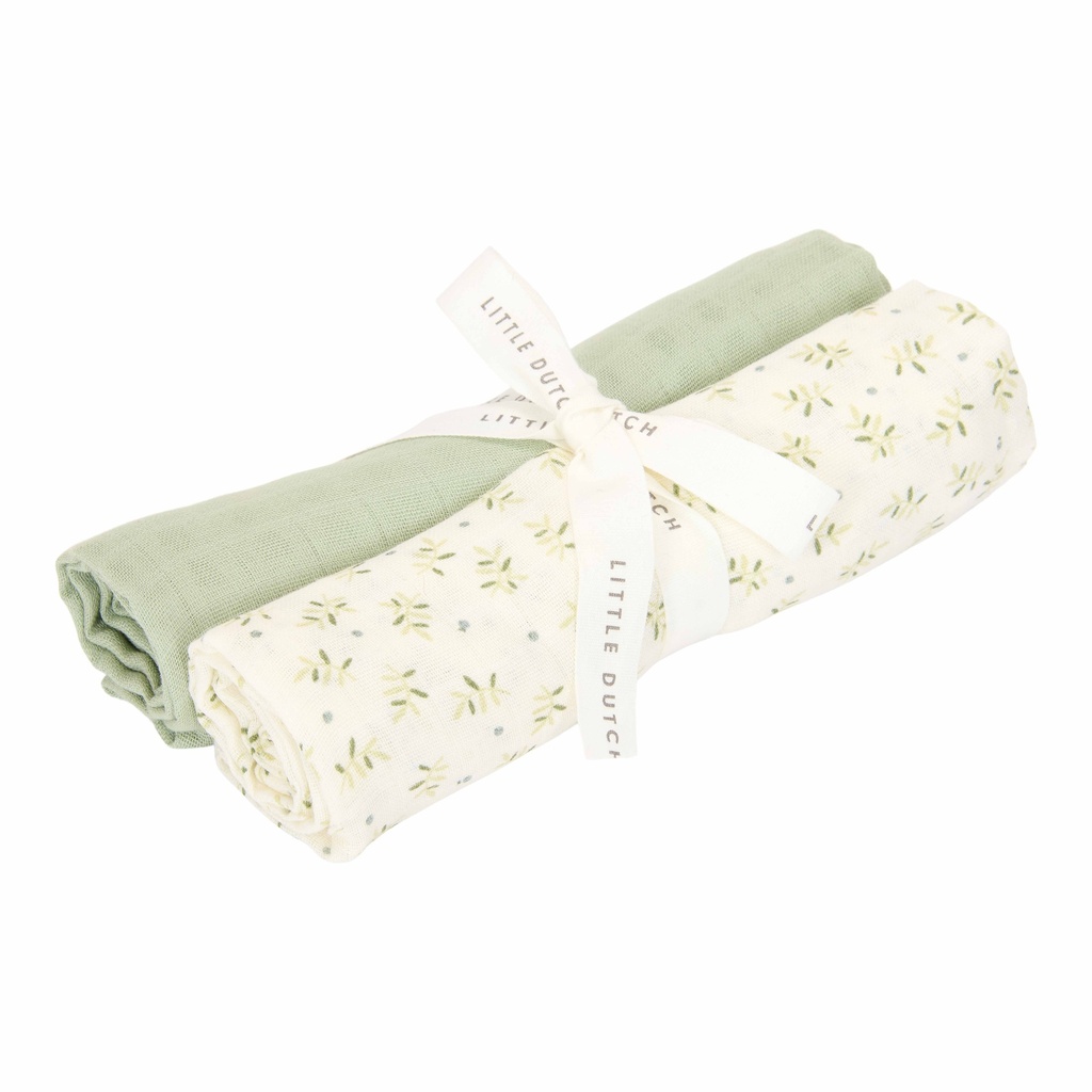 Little Dutch | Tetra Doek Blueberry Leaves Swaddle Doek 70x70 Groen/Blaadjes