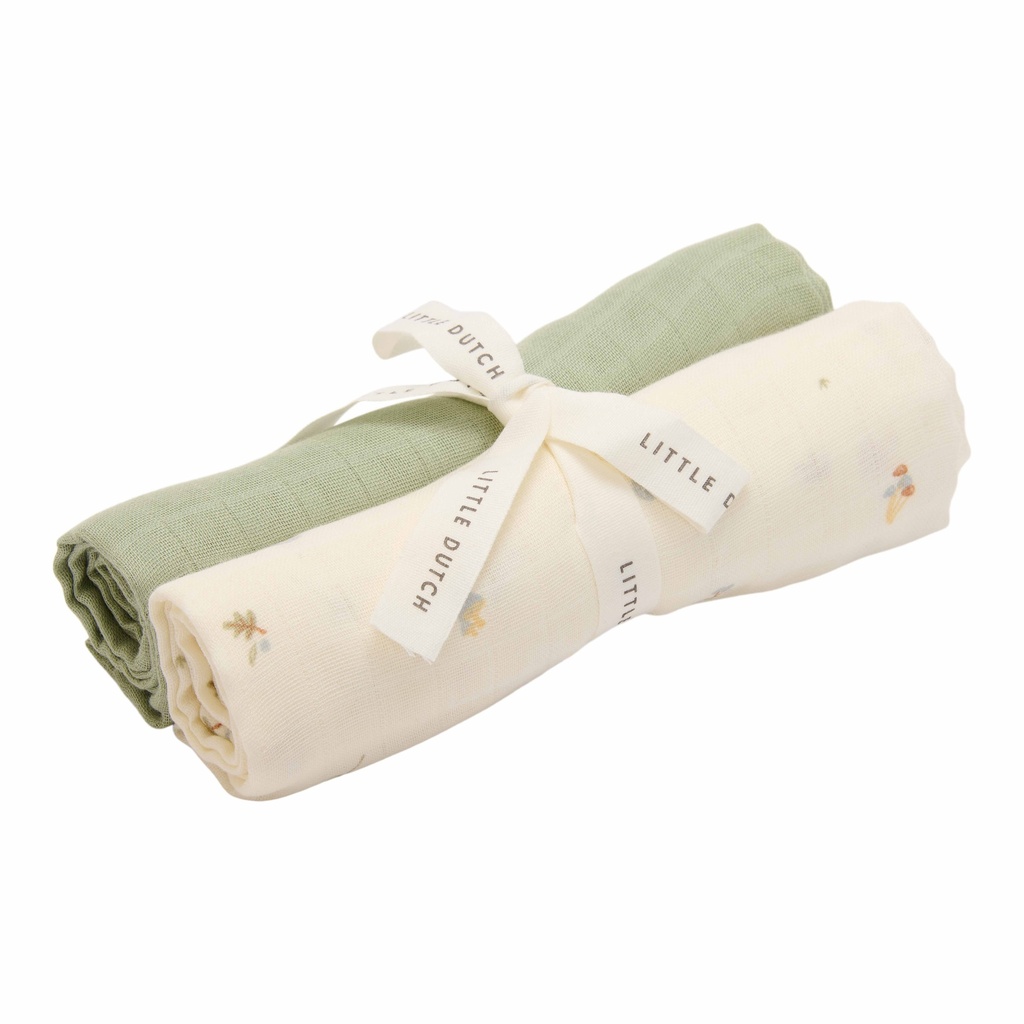 Little Dutch | Tetra Doek Forest Treasures Pure Sage Groen 70x70cm 2-pack