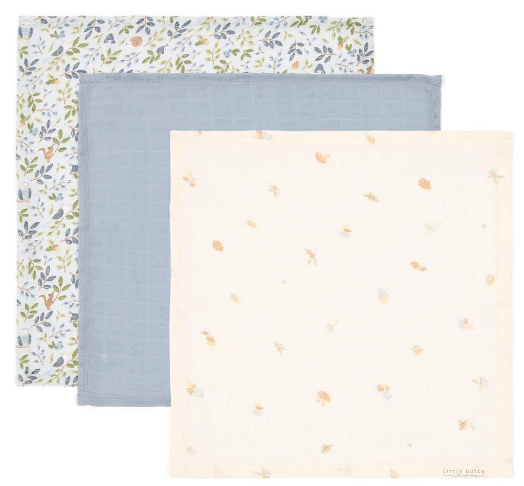 Little Dutch | Monddoekjes Forest Treasures Pure Denim Blue 3-pack