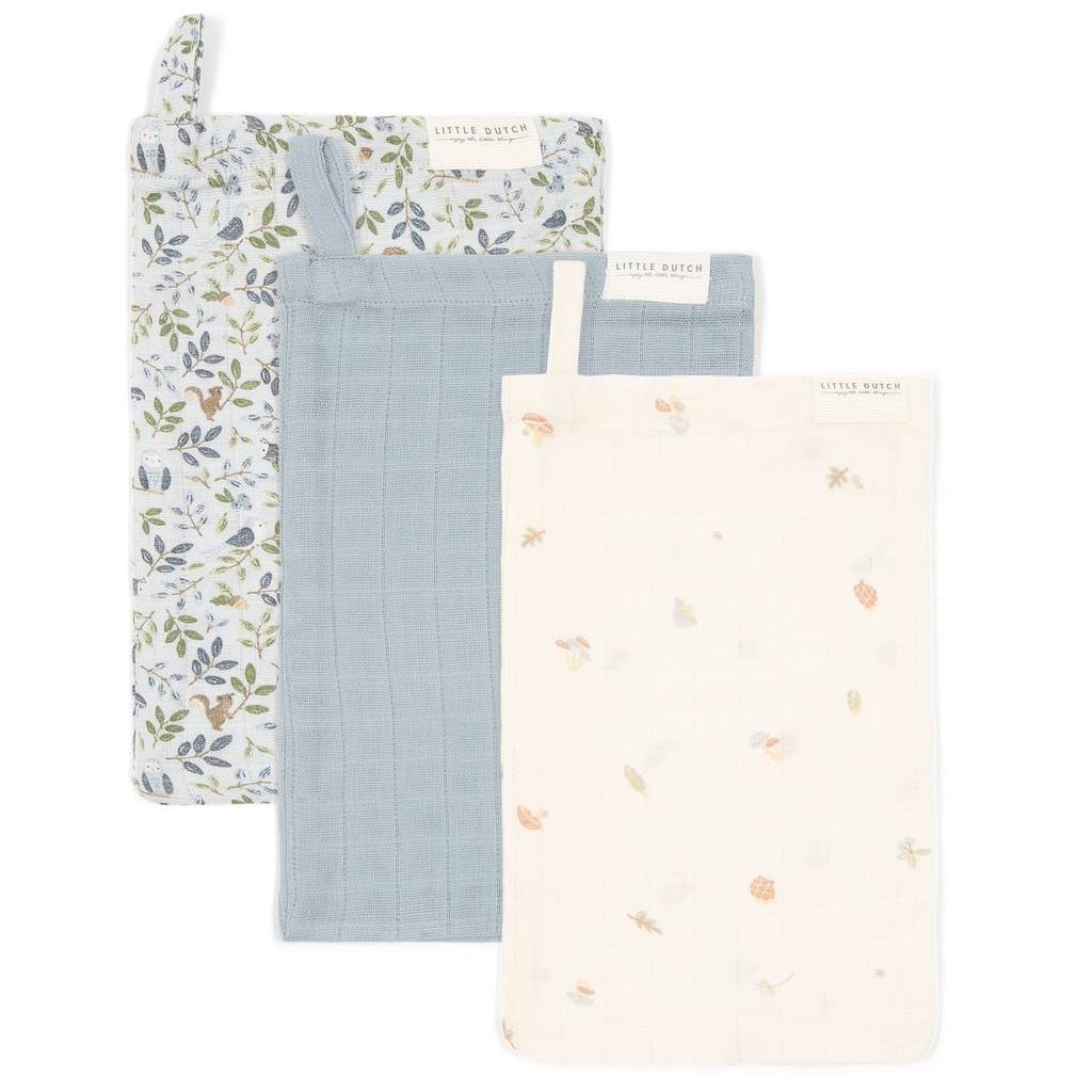 Little Dutch | Washandjes Forest Treasures Pure Denim Blue Blauw 3-pack