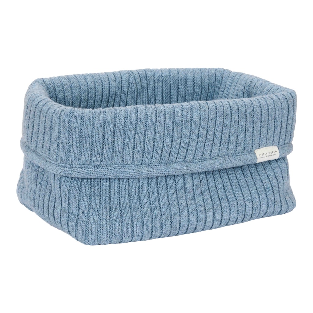 Little Dutch | Verzorgingsmand Pure Denim Blue Gebreid Rib Groot 25x15x15cm
